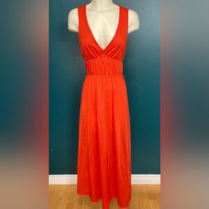 Vintage 1970s Sleeveless Coral Red Floor Length Gown Size S/M